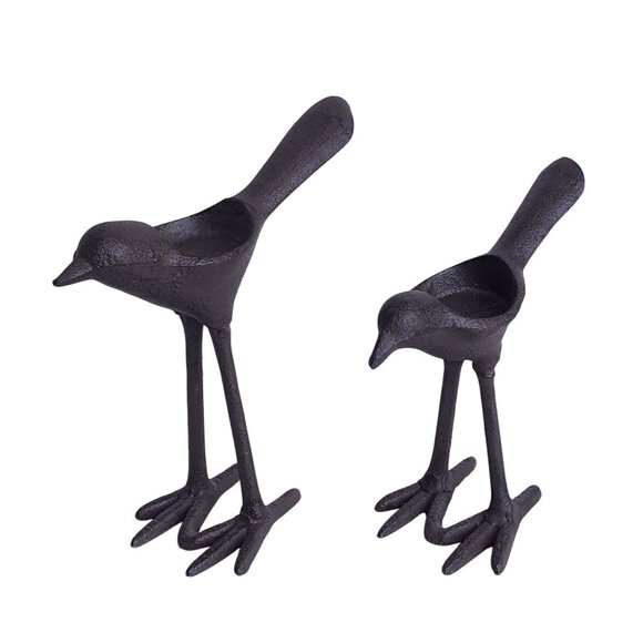 Set Of 2 Cast Iron Bird-Shaped Decorative Bowls With Long Legs & Textured Black - Picture 1 of 5